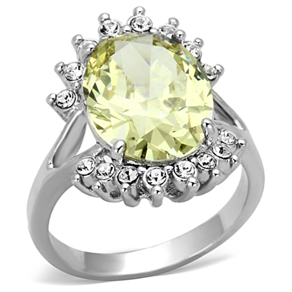 LO2943 - Rhodium Brass Ring with AAA Grade CZ  in Apple Green color-0