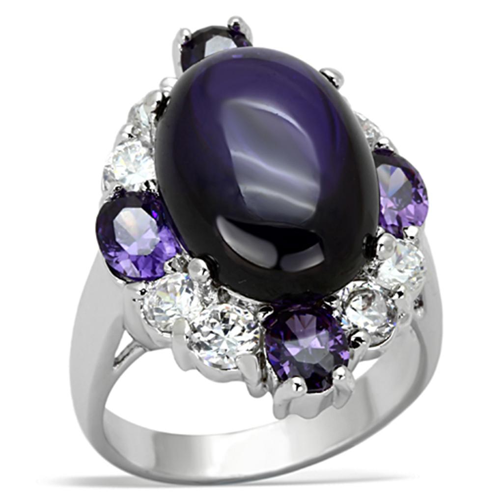 LO2947 - Rhodium Brass Ring with AAA Grade CZ  in Fuchsia-0