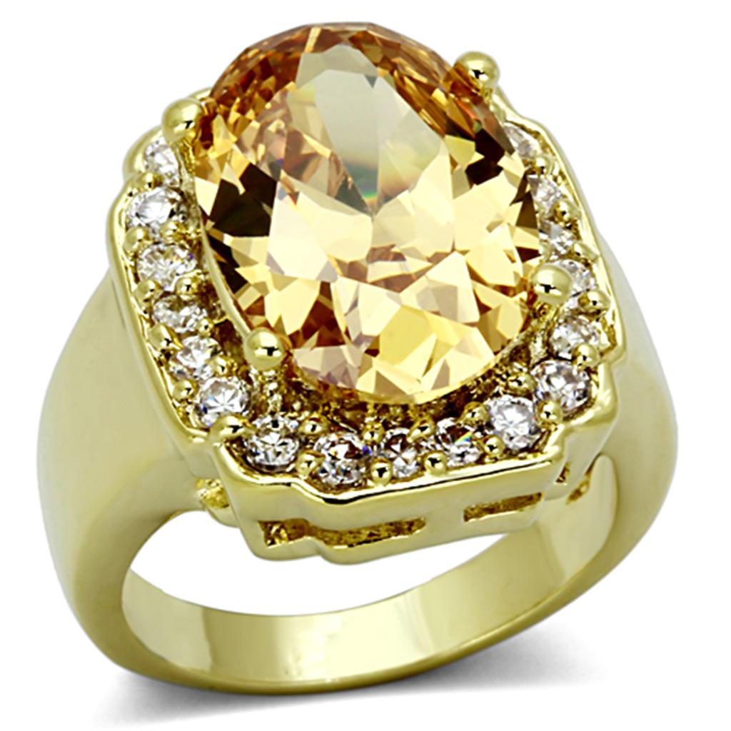 LO2955 - Gold Brass Ring with AAA Grade CZ  in Topaz-0
