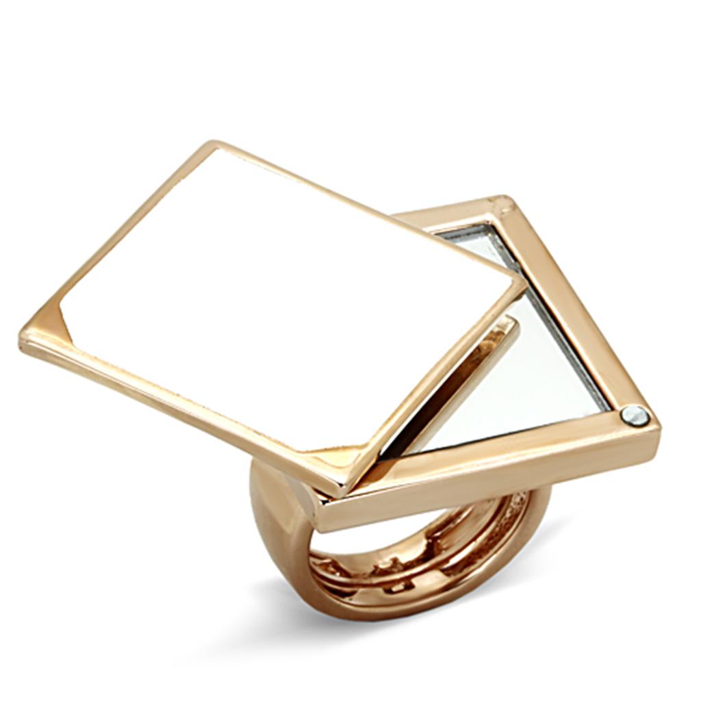 LO2971 - Rose Gold Brass Ring with Synthetic Synthetic Glass in Clear-0