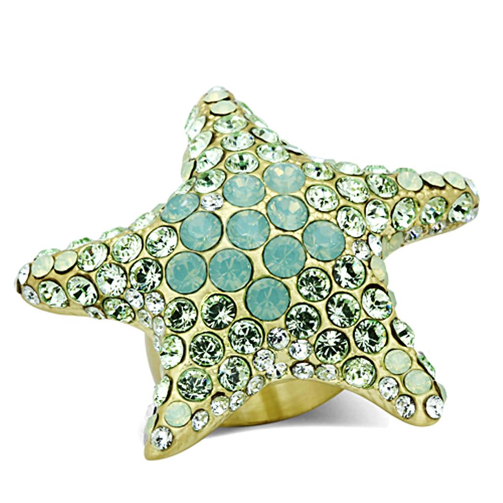 LO2972 - Gold Brass Ring with Top Grade Crystal  in Multi Color-0