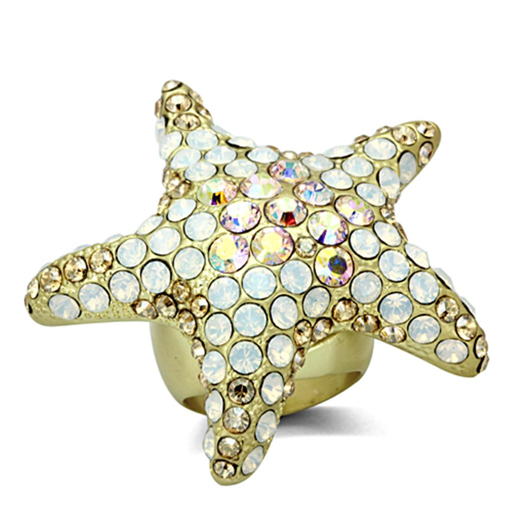 LO2973 - Matte Gold Brass Ring with Top Grade Crystal  in Multi Color-0