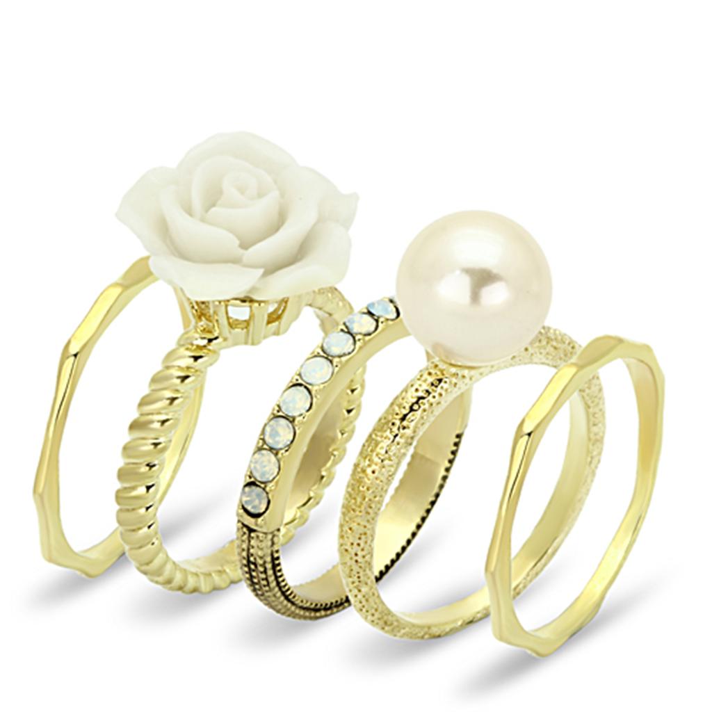LO3008 - Gold Brass Ring with Synthetic Pearl in White-0