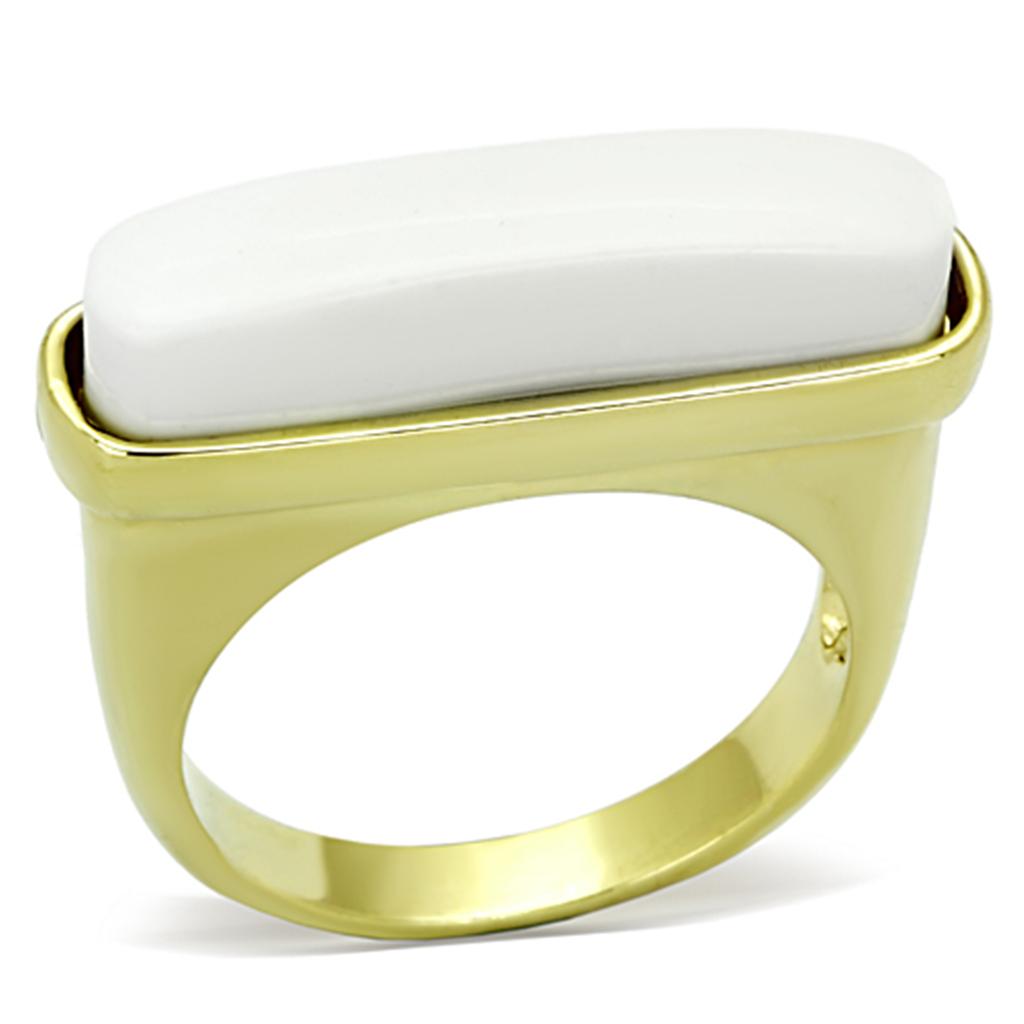 LO3011 - Gold Brass Ring with Synthetic Synthetic Stone in White-0