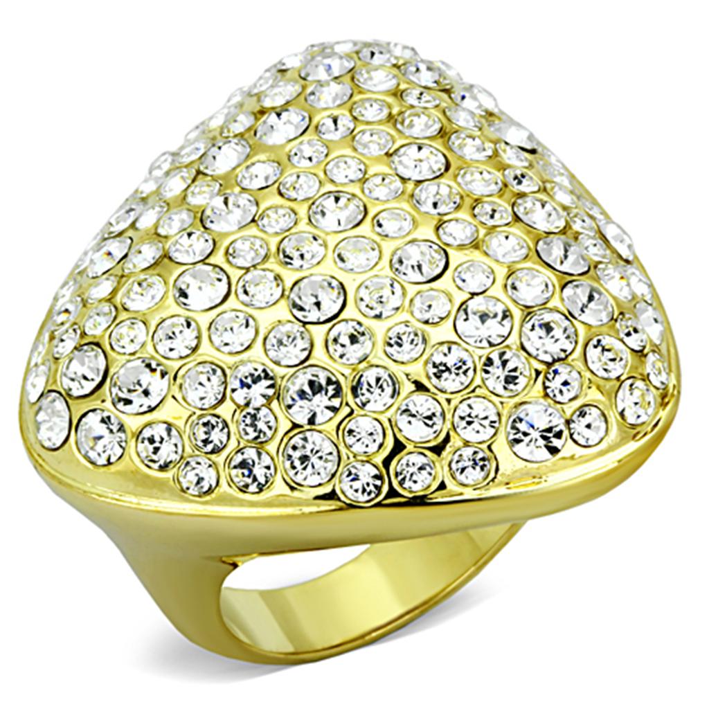 LO3024 - Gold Brass Ring with Top Grade Crystal  in Clear-0