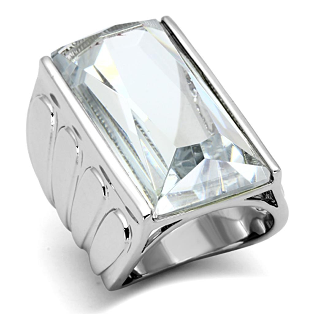 LO3030 - Rhodium Brass Ring with AAA Grade CZ  in Clear-0