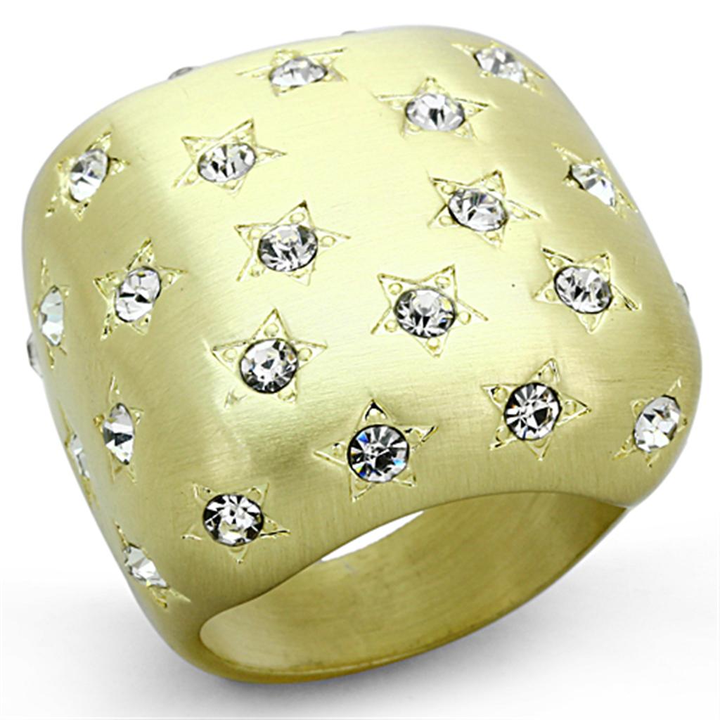 LO3037 - Gold & Brush Brass Ring with Top Grade Crystal  in Clear-0