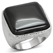 LO3045 - Rhodium Brass Ring with Semi-Precious Agate in Jet-0