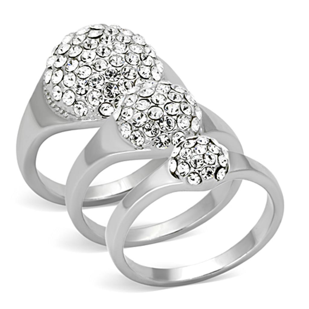 LO3055 - Rhodium Brass Ring with Top Grade Crystal  in Clear-0