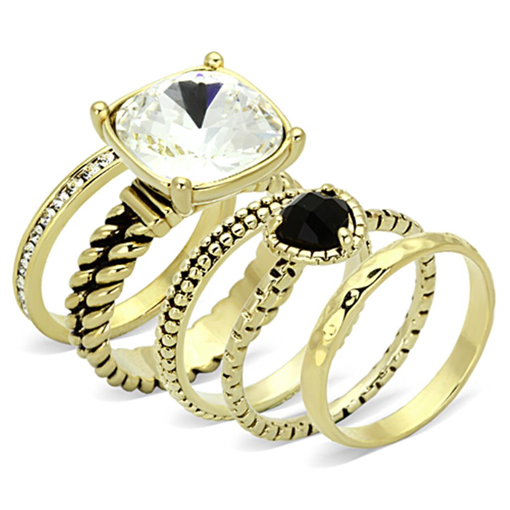 LO3059 - Gold Brass Ring with Top Grade Crystal  in Clear-0