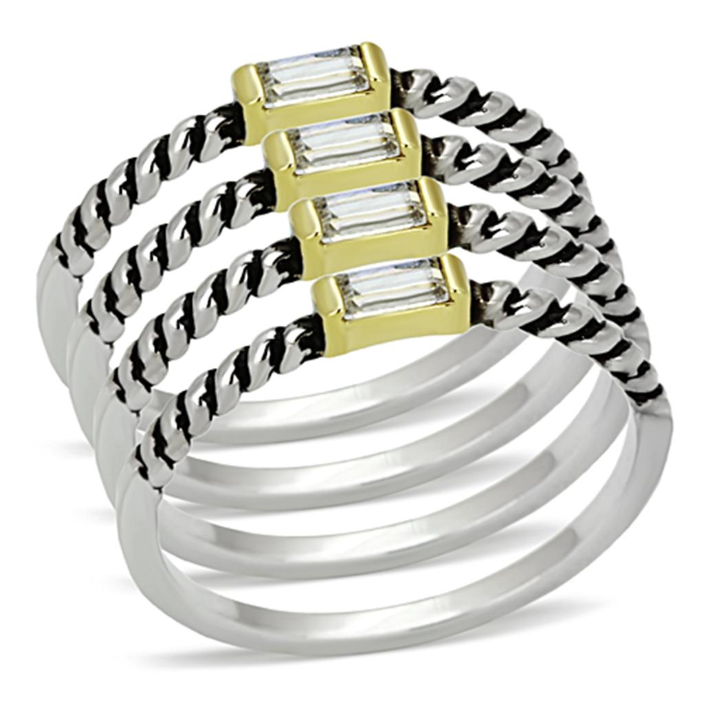 LO3060 - Reverse Two-Tone Brass Ring with Top Grade Crystal  in Clear-0