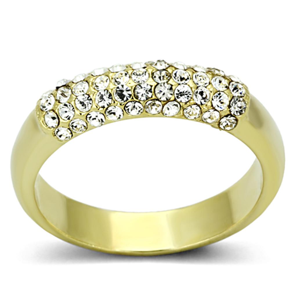 LO3062 - Gold Brass Ring with Top Grade Crystal  in Clear-0
