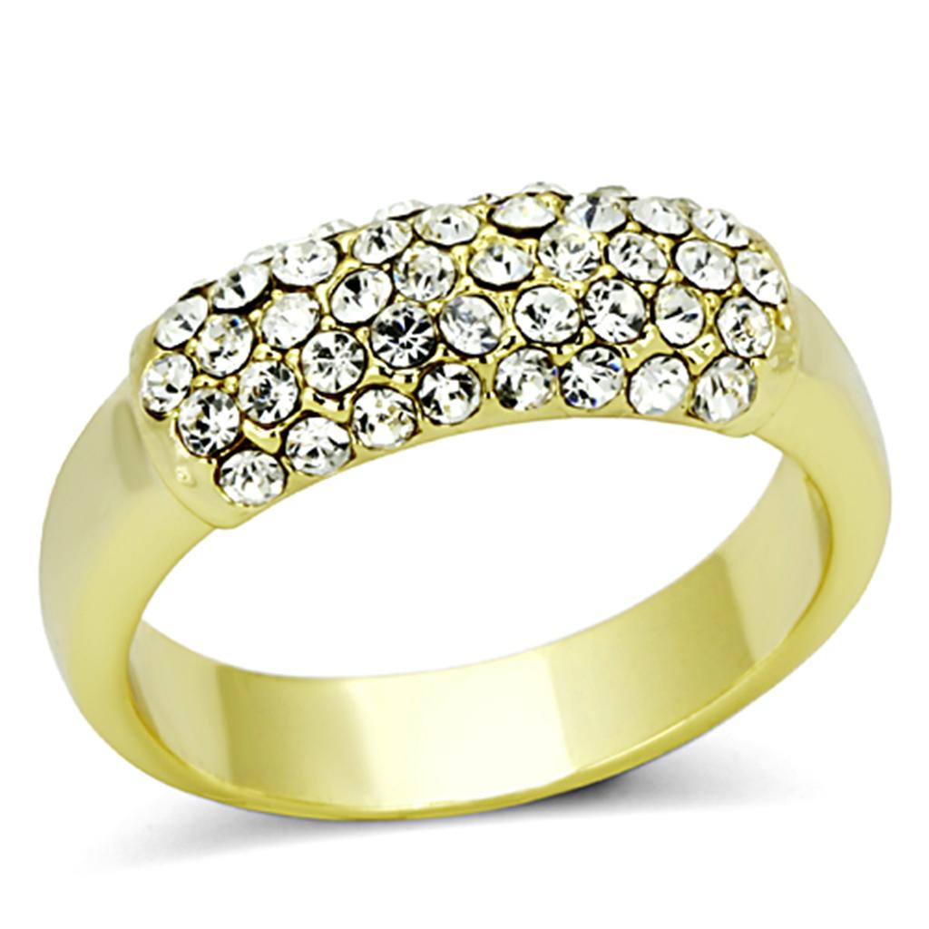 LO3067 - Gold Brass Ring with Top Grade Crystal  in Clear-0