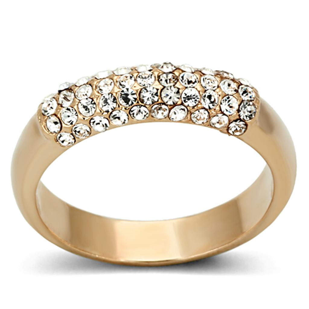 LO3069 - Rose Gold Brass Ring with Top Grade Crystal  in Clear-0