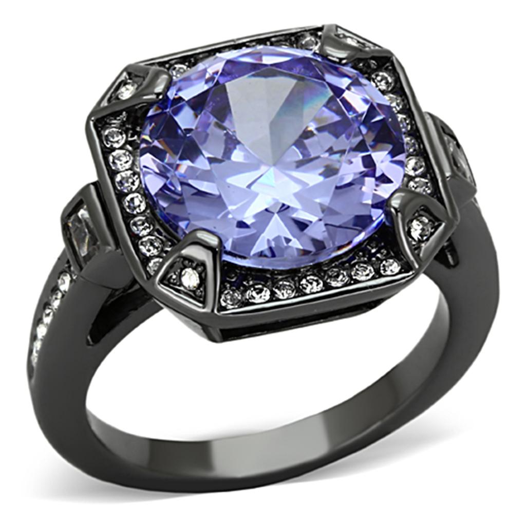 LO3075 - Ruthenium Brass Ring with AAA Grade CZ  in Tanzanite-0