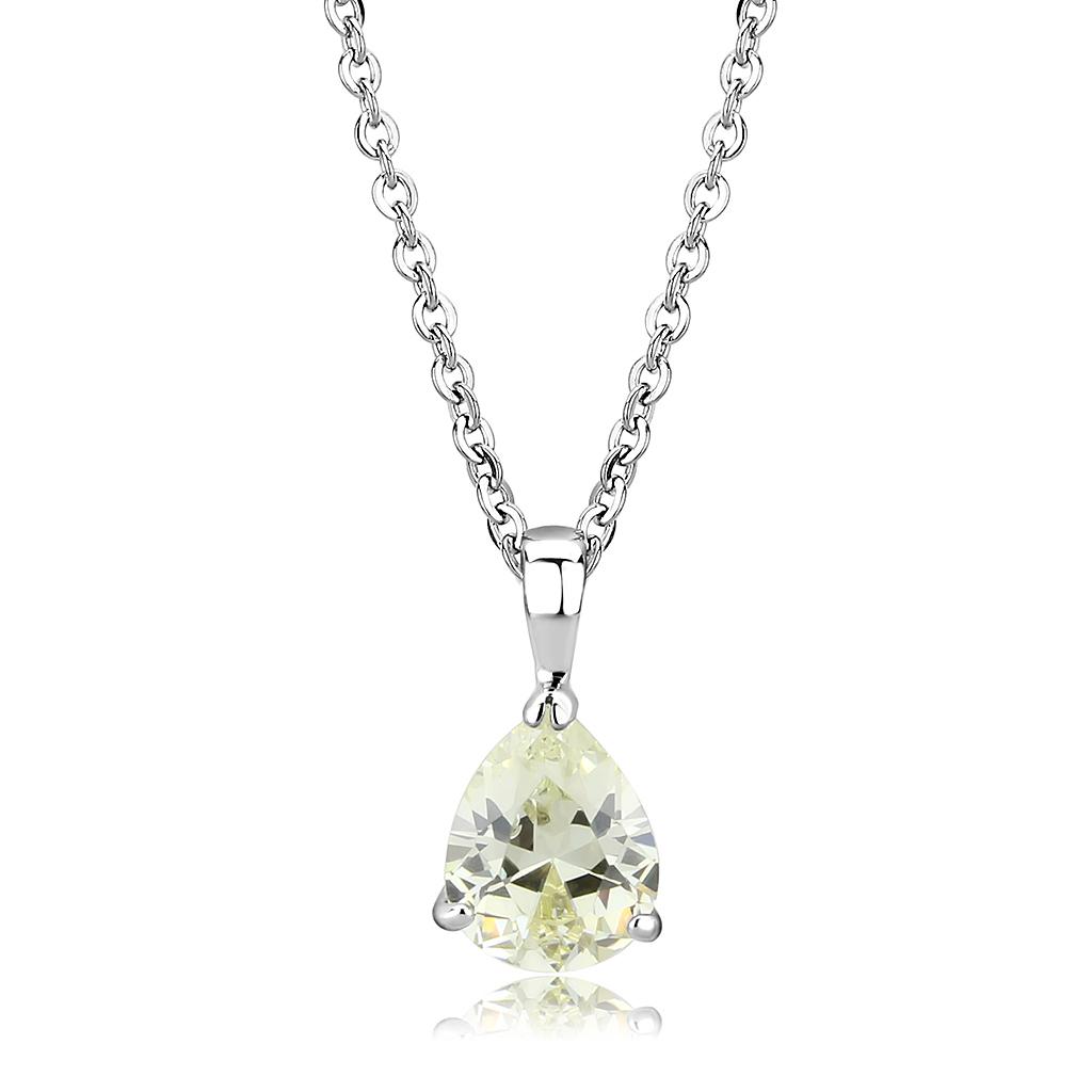 LO311 - Rhodium Brass Chain Pendant with AAA Grade CZ  in Citrine Yellow-0