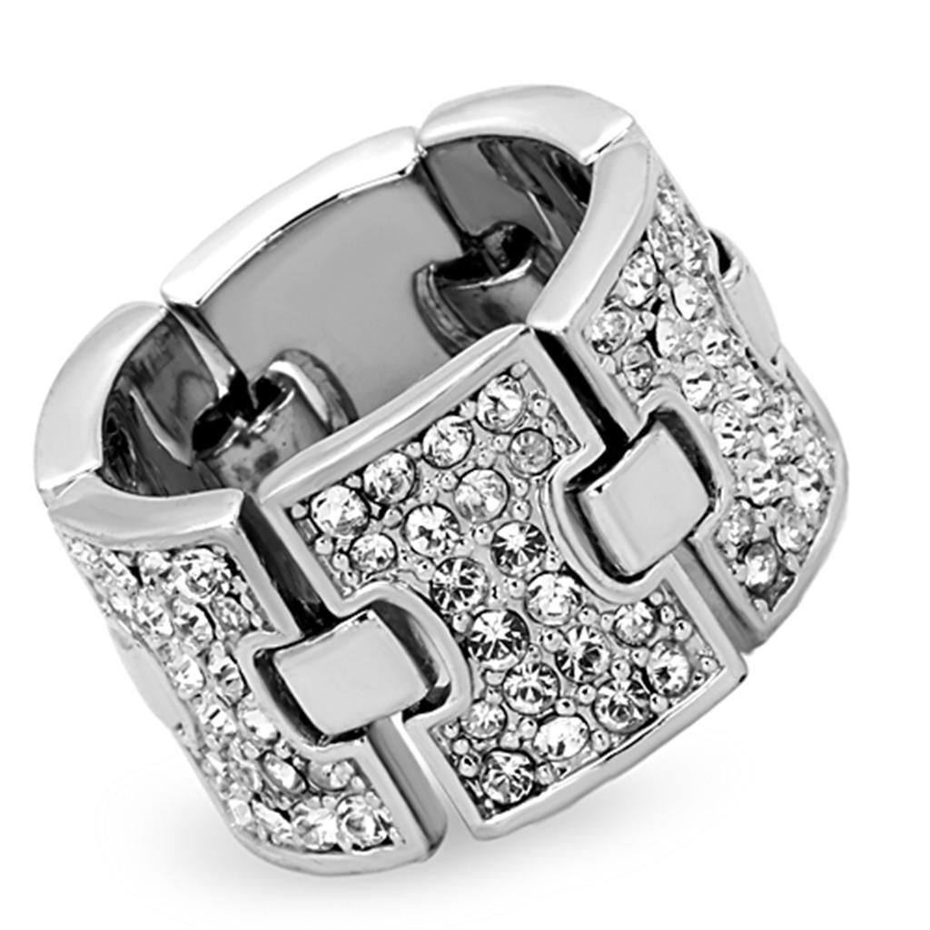 LO3147 - Rhodium Brass Ring with Top Grade Crystal  in Clear-0