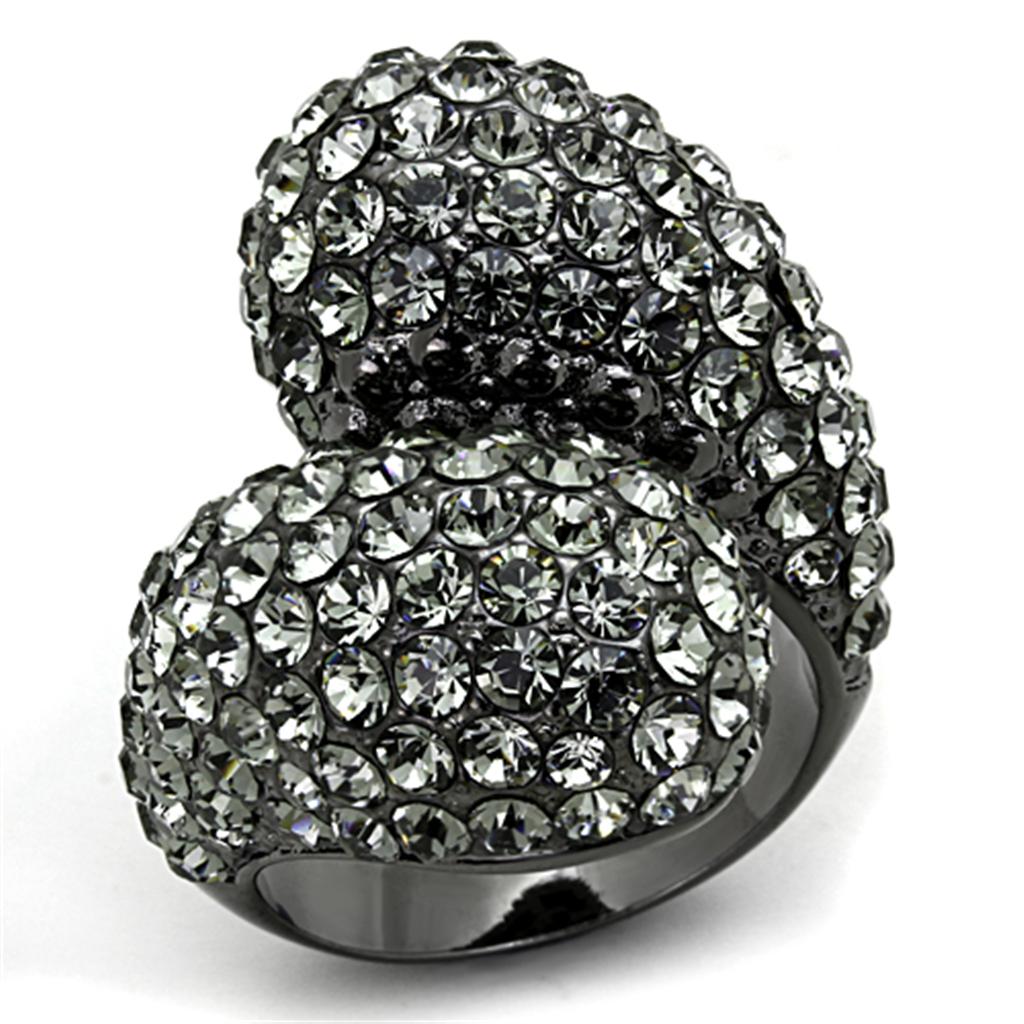 LO3172 - TIN Cobalt Black Brass Ring with Top Grade Crystal  in Black Diamond-0