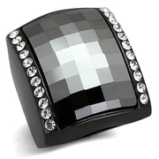 LO3207 - TIN Cobalt Black Brass Ring with Top Grade Crystal  in Black Diamond-0