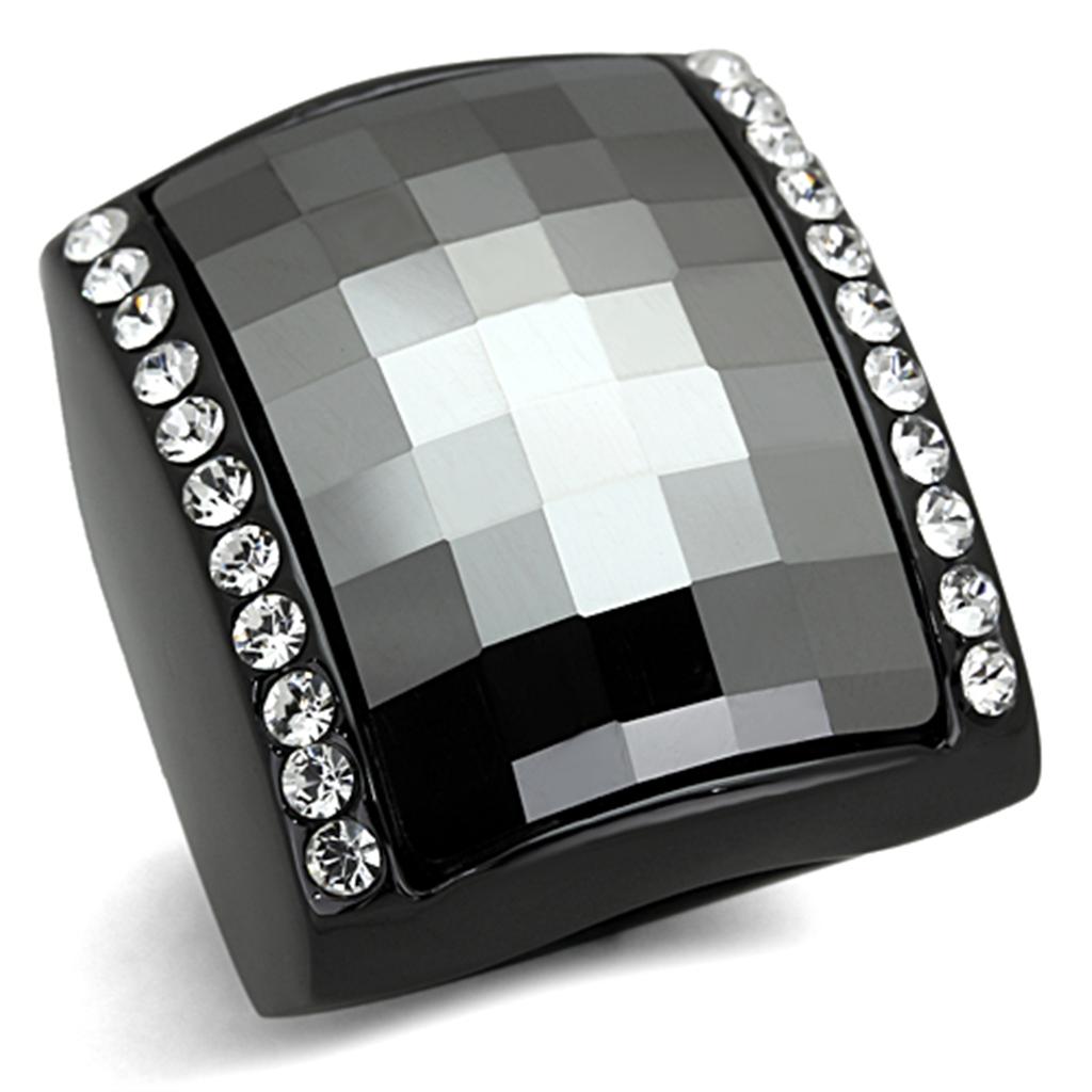 LO3207 - TIN Cobalt Black Brass Ring with Top Grade Crystal  in Black Diamond-0