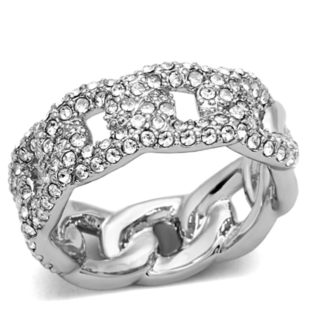 LO3210 - Rhodium Brass Ring with Top Grade Crystal  in Clear-0