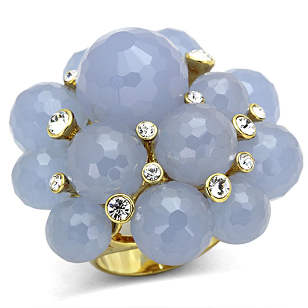 LO3214 - Gold Brass Ring with Synthetic Synthetic Glass in Gray-0