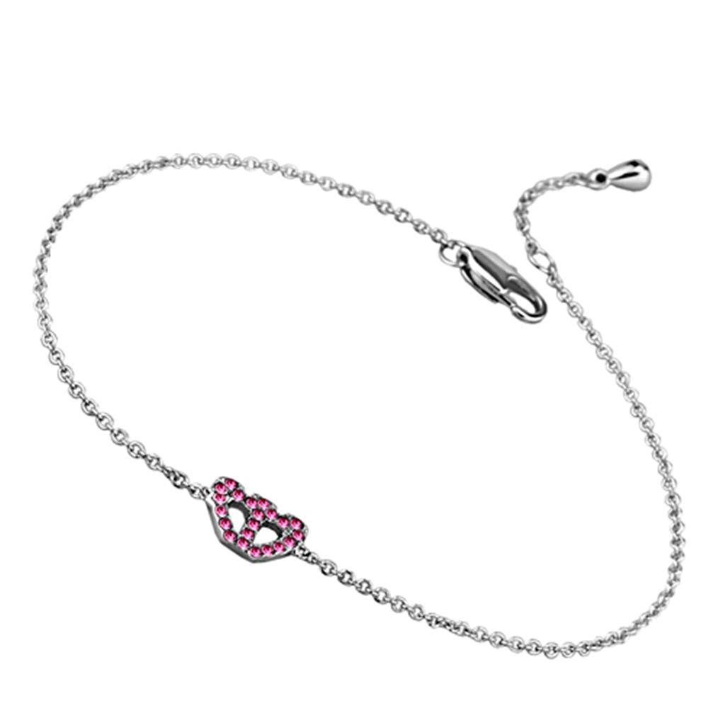 LO3229 - Rhodium Brass Bracelet with Top Grade Crystal  in Rose-0