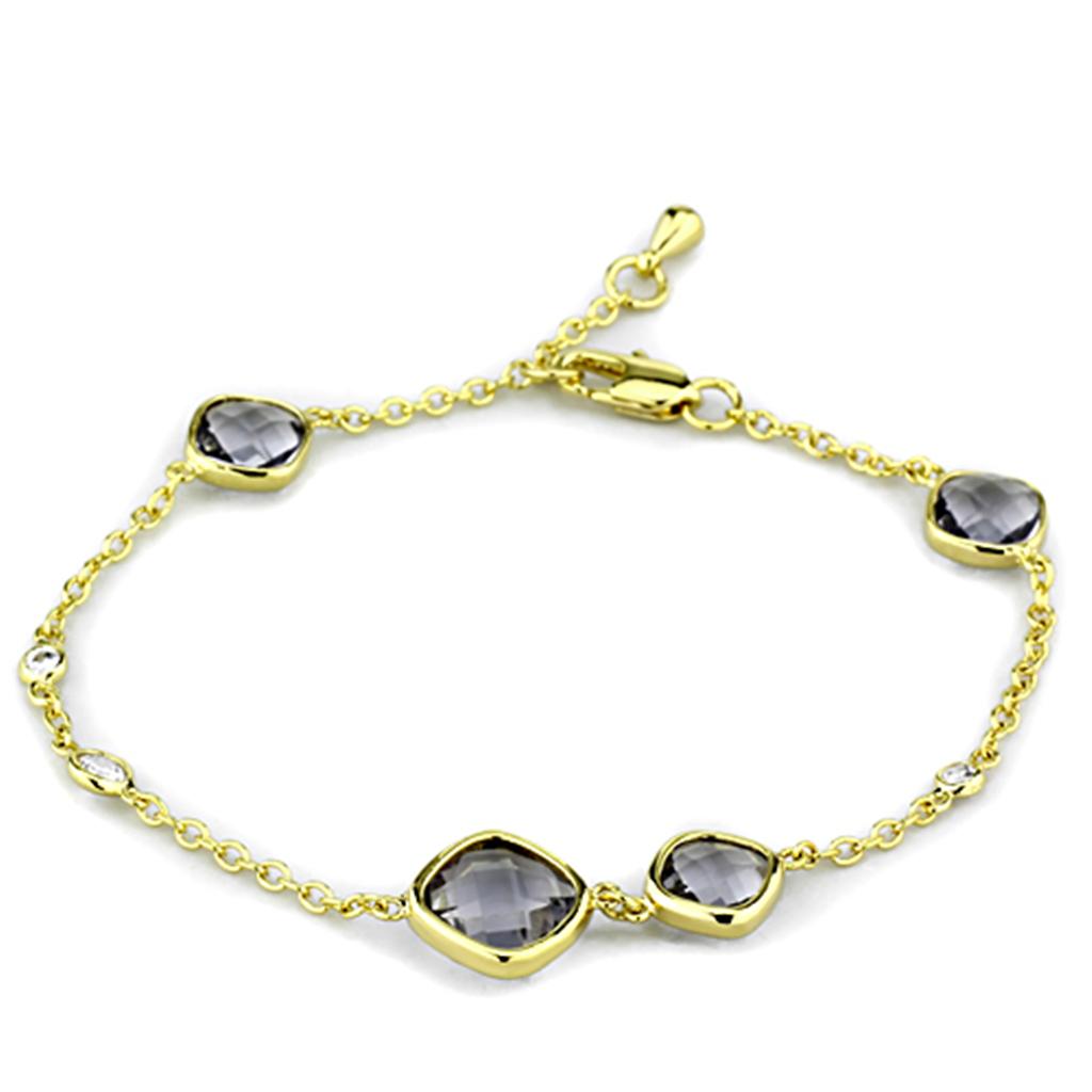 LO3234 - Gold Brass Bracelet with Synthetic Synthetic Glass in Amethyst-0