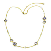 LO3235 - Gold Brass Necklace with Synthetic Synthetic Glass in Amethyst-0