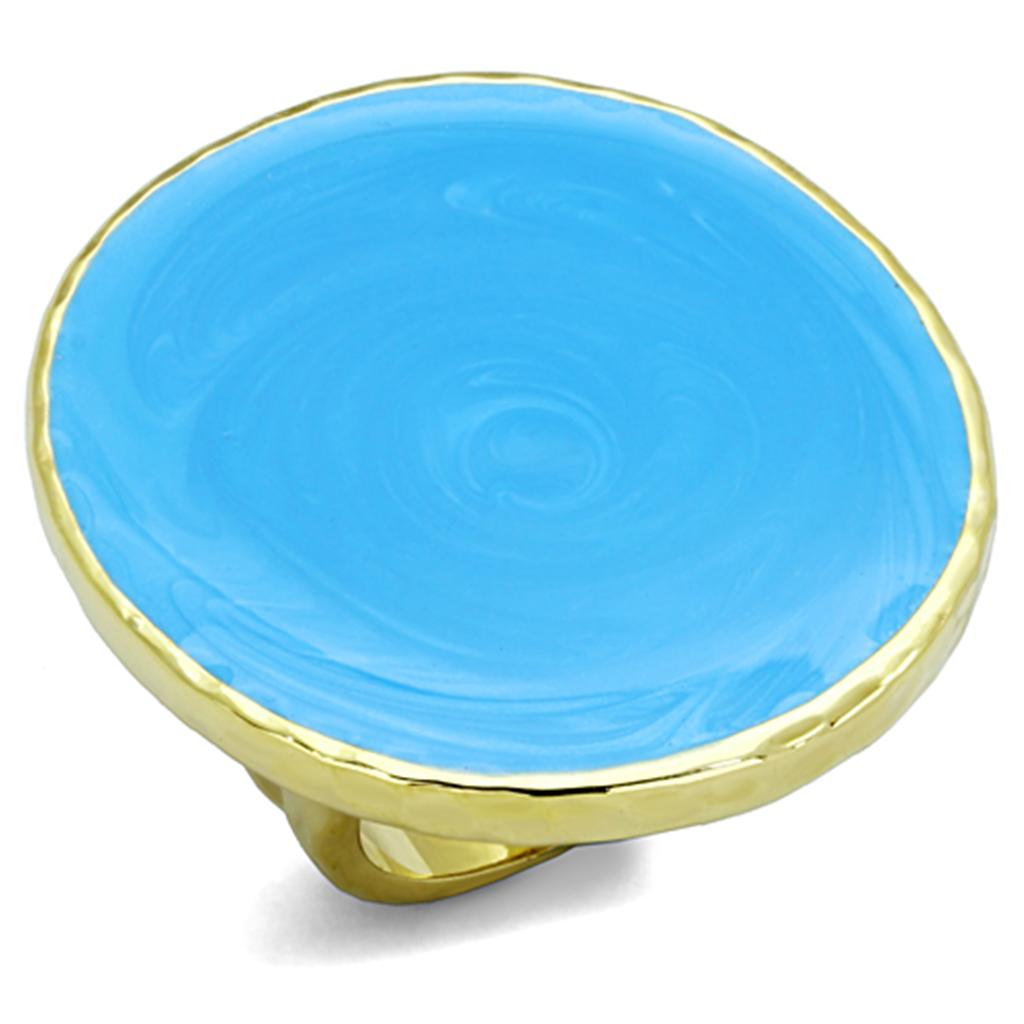 LO3239 - Gold Brass Ring with Epoxy  in Sea Blue-0