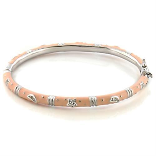LO324 - Rhodium Brass Bangle with Top Grade Crystal  in Clear-0