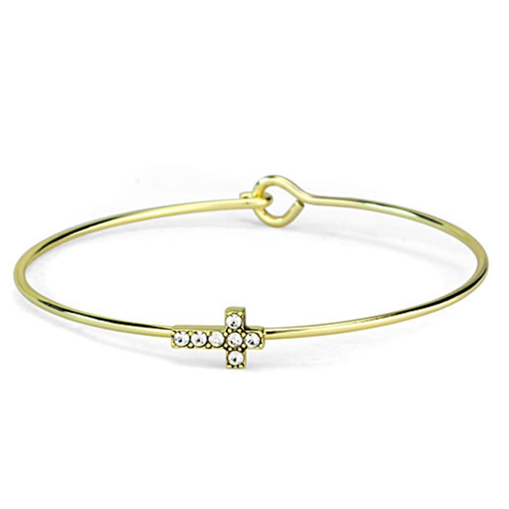 LO3264 - Gold Brass Bangle with Top Grade Crystal  in Clear-0