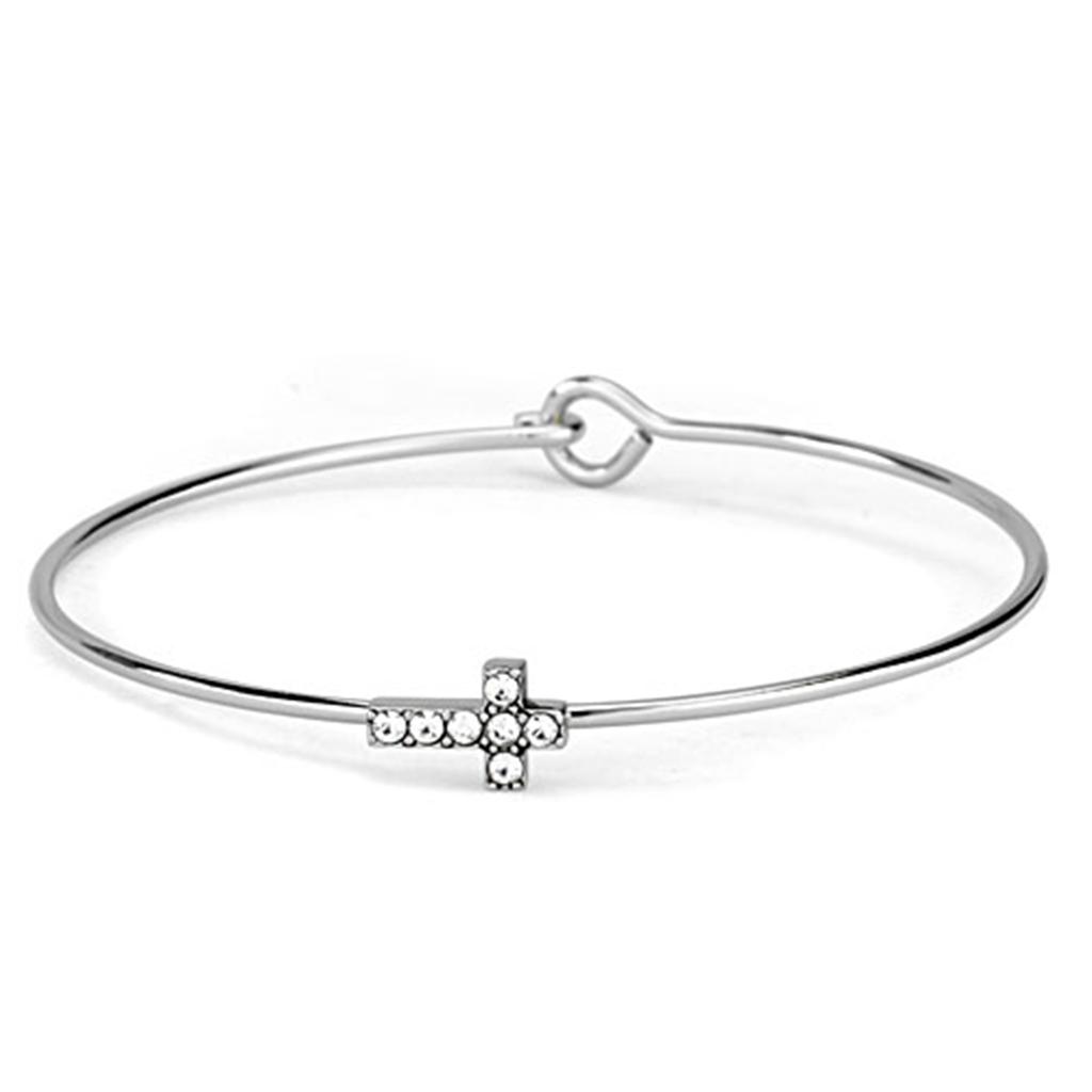 LO3266 - Rhodium Brass Bangle with Top Grade Crystal  in Clear-0