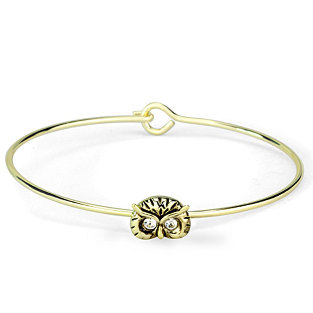 LO3275 - Gold Brass Bangle with Top Grade Crystal  in Clear-0