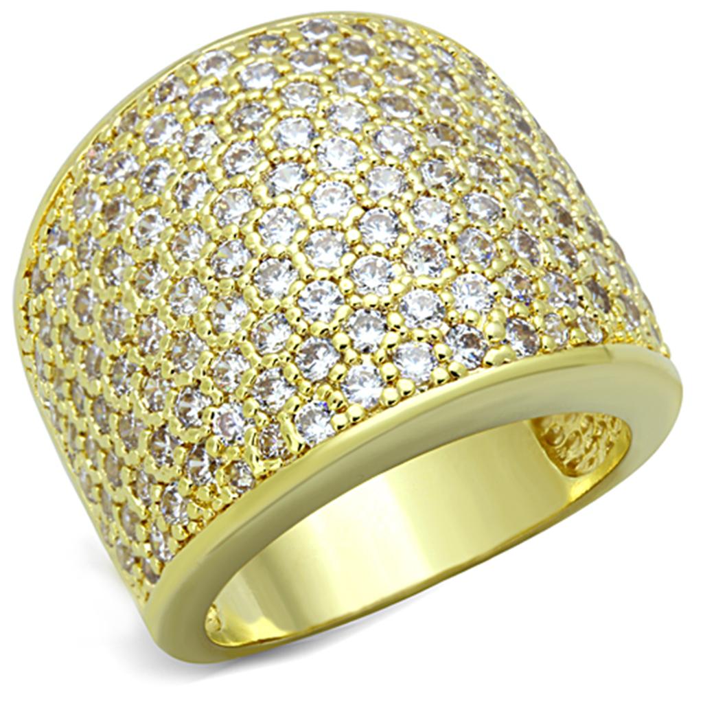 LO3284 - Gold Brass Ring with AAA Grade CZ  in Clear-0