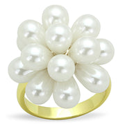 LO3286 - Gold Brass Ring with Synthetic Pearl in White-0