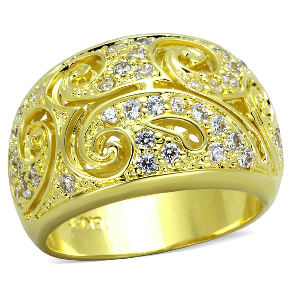 LO3342 - Gold Brass Ring with AAA Grade CZ  in Clear-0