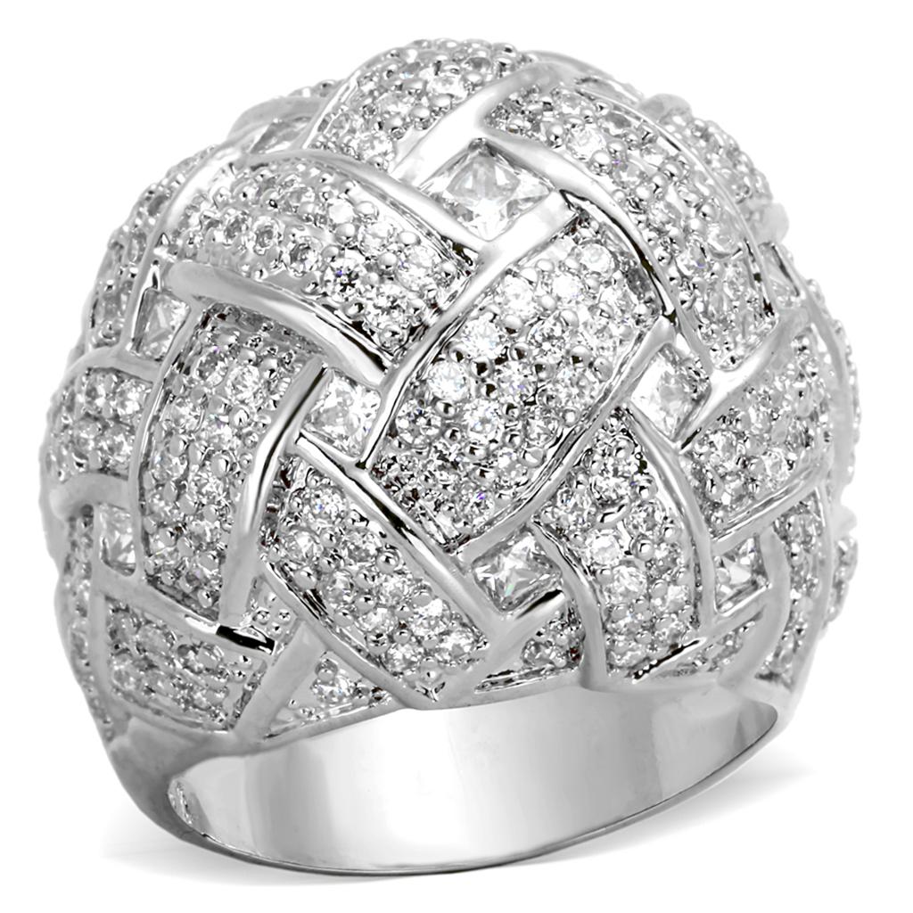 LO3352 - Rhodium Brass Ring with AAA Grade CZ  in Clear-0