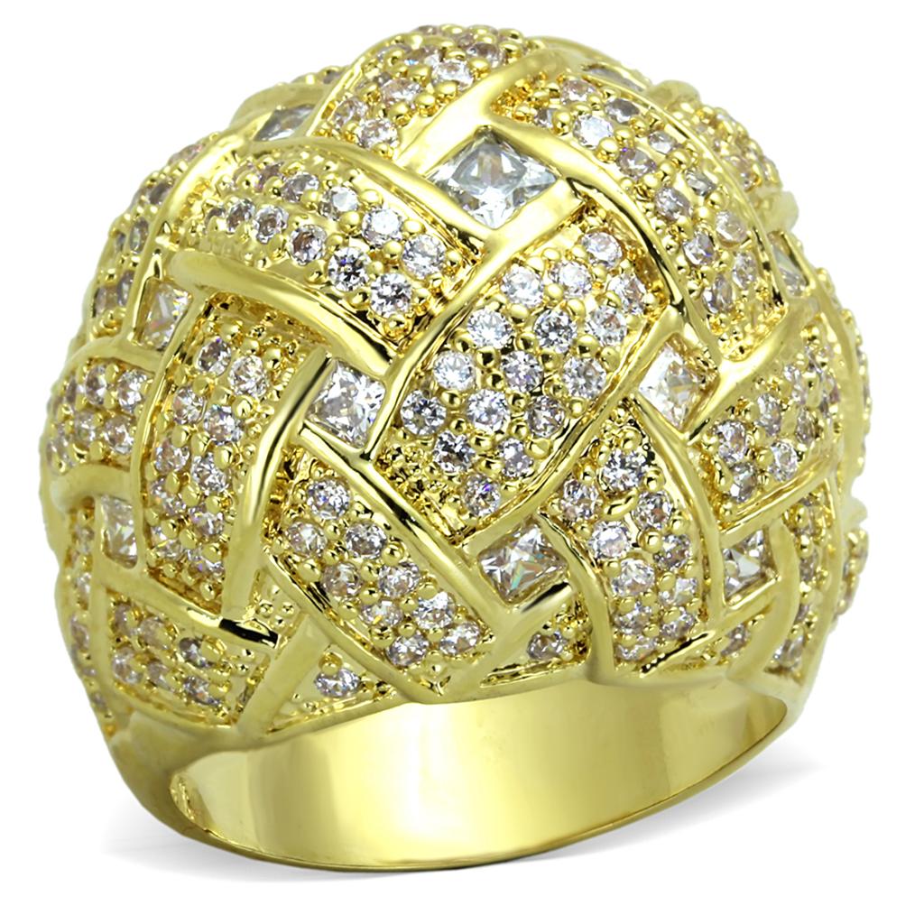 LO3353 - Gold Brass Ring with AAA Grade CZ  in Clear-0