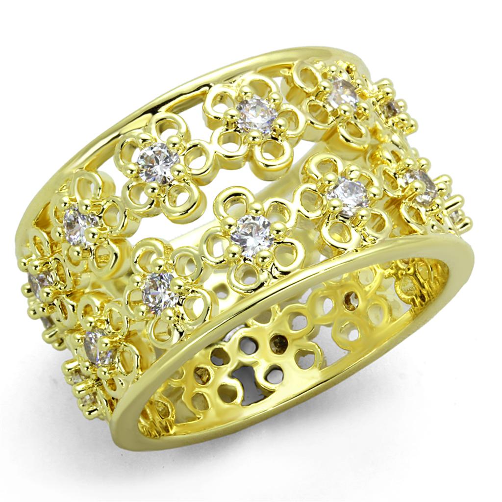 LO3363 - Gold Brass Ring with AAA Grade CZ  in Clear-0