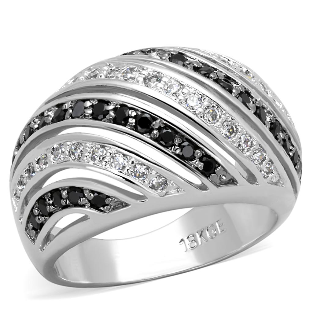 LO3399 - Rhodium + Ruthenium Brass Ring with AAA Grade CZ  in Black Diamond-0