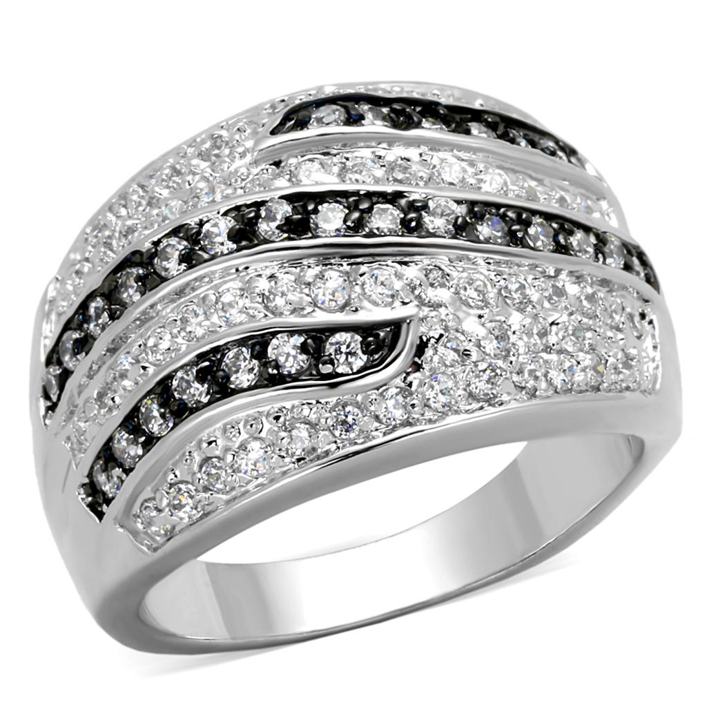 LO3400 - Rhodium + Ruthenium Brass Ring with AAA Grade CZ  in Clear-0