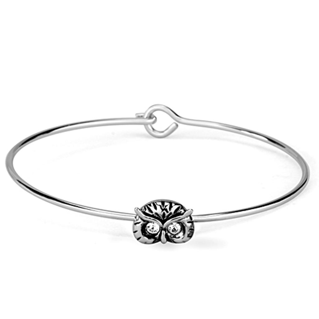 LO3441 - Rhodium Brass Bangle with Top Grade Crystal  in Clear-0