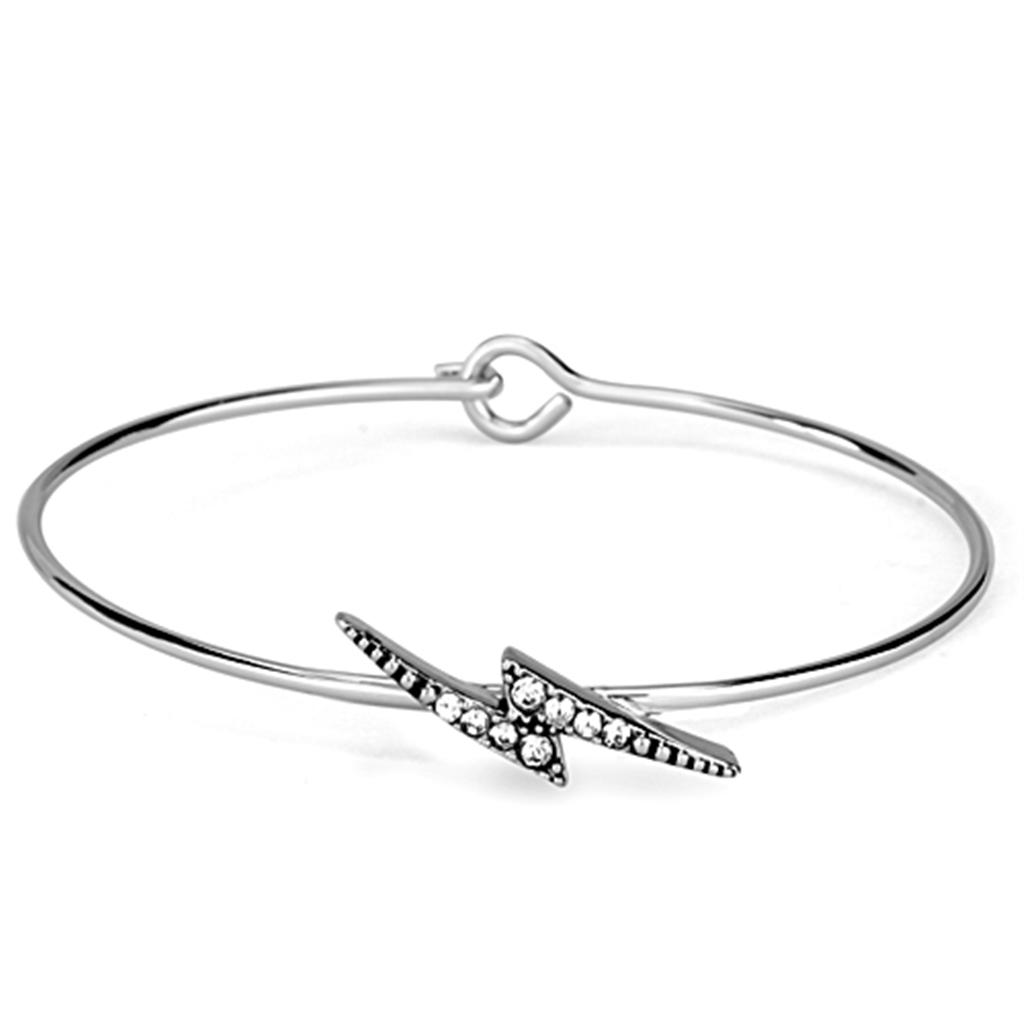 LO3442 - Rhodium Brass Bangle with Top Grade Crystal  in Clear-0