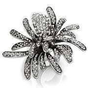 LO3444 - Rhodium Brass Ring with Top Grade Crystal  in Clear-0