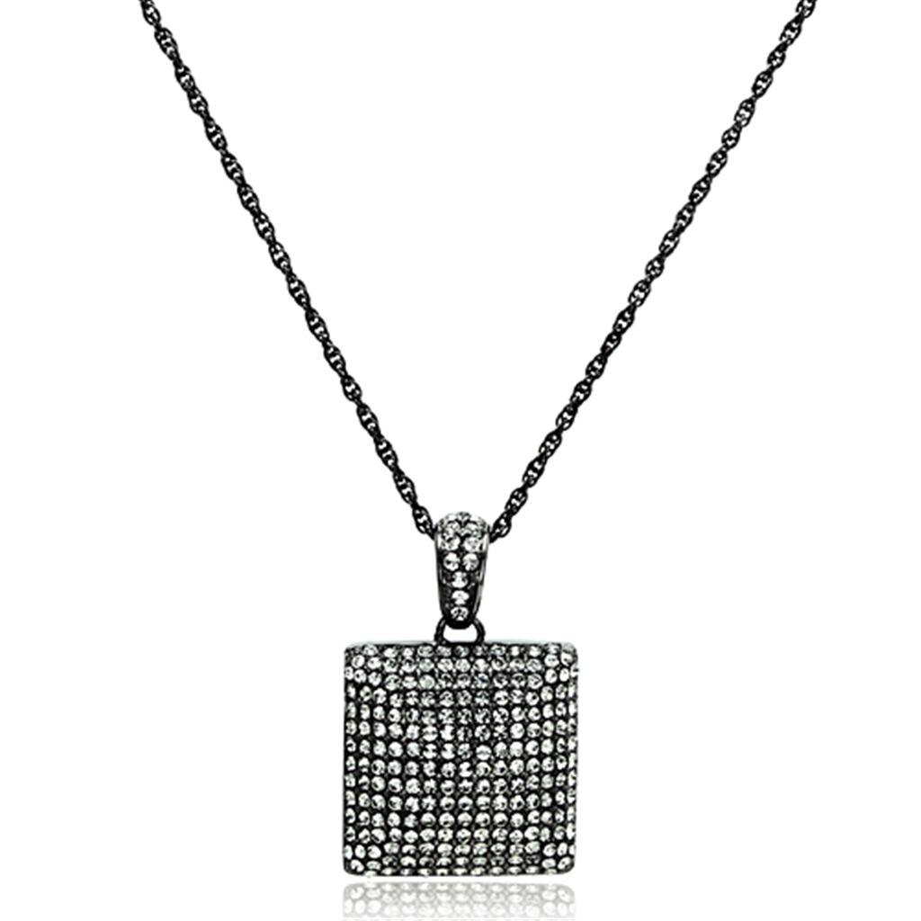 LO3471 - TIN Cobalt Black Brass Chain Pendant with Top Grade Crystal  in Black Diamond-0