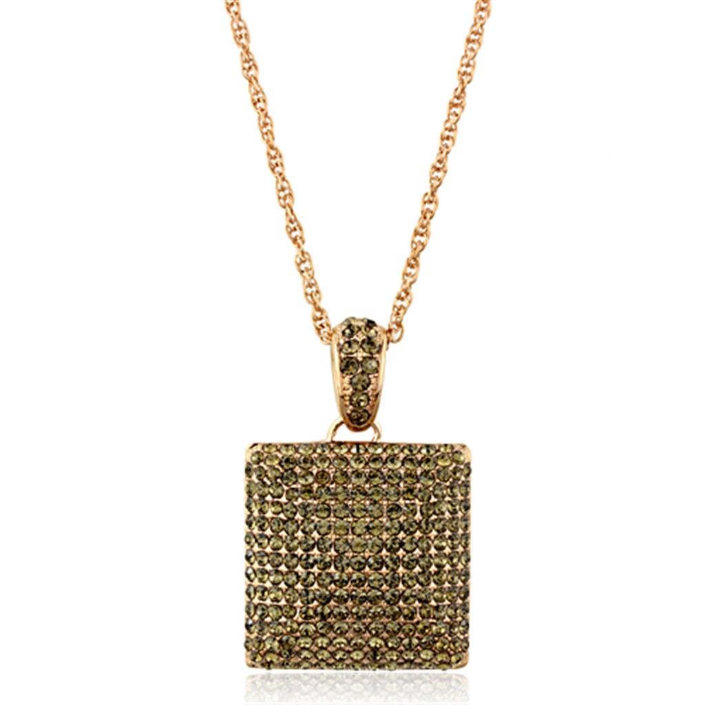LO3472 - Rose Gold Brass Chain Pendant with Top Grade Crystal  in Smoked Quartz-0