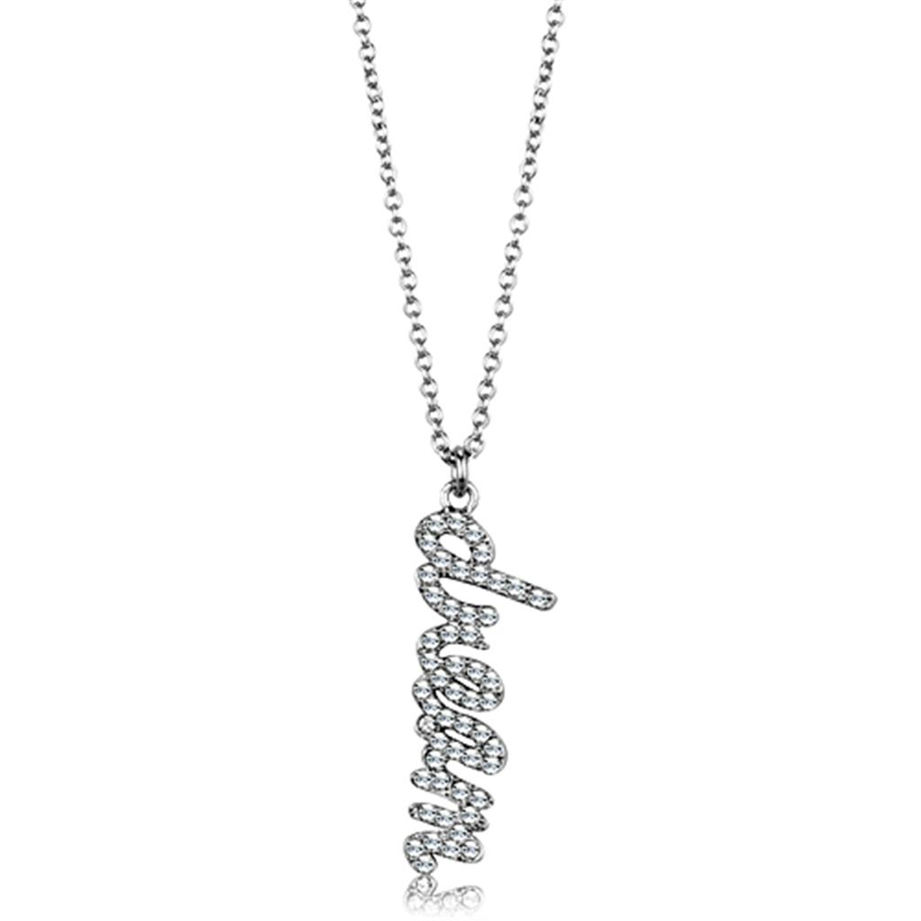 LO3489 - Rhodium Brass Chain Pendant with Top Grade Crystal  in Clear-0