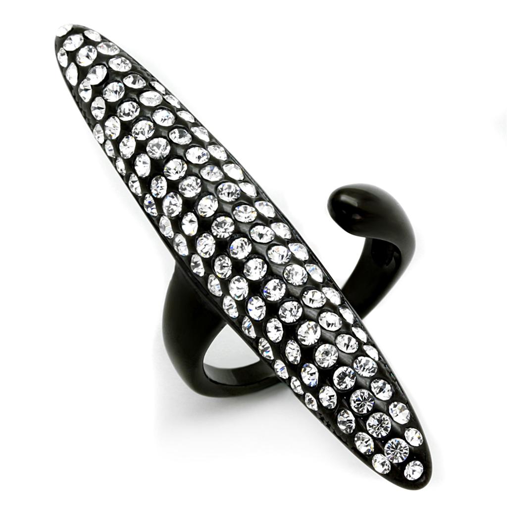 LO3510 - IP Black(Ion Plating) Stainless Steel Ring with Top Grade Crystal  in Clear-0