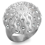 LO3515 - Rhodium+Brushed Brass Ring with Top Grade Crystal  in Clear-0
